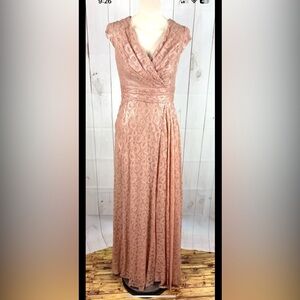 Liancarlo Couture Coral Sands Sequin Chantilly Lace Cap Sleeve Formal Gown Dress